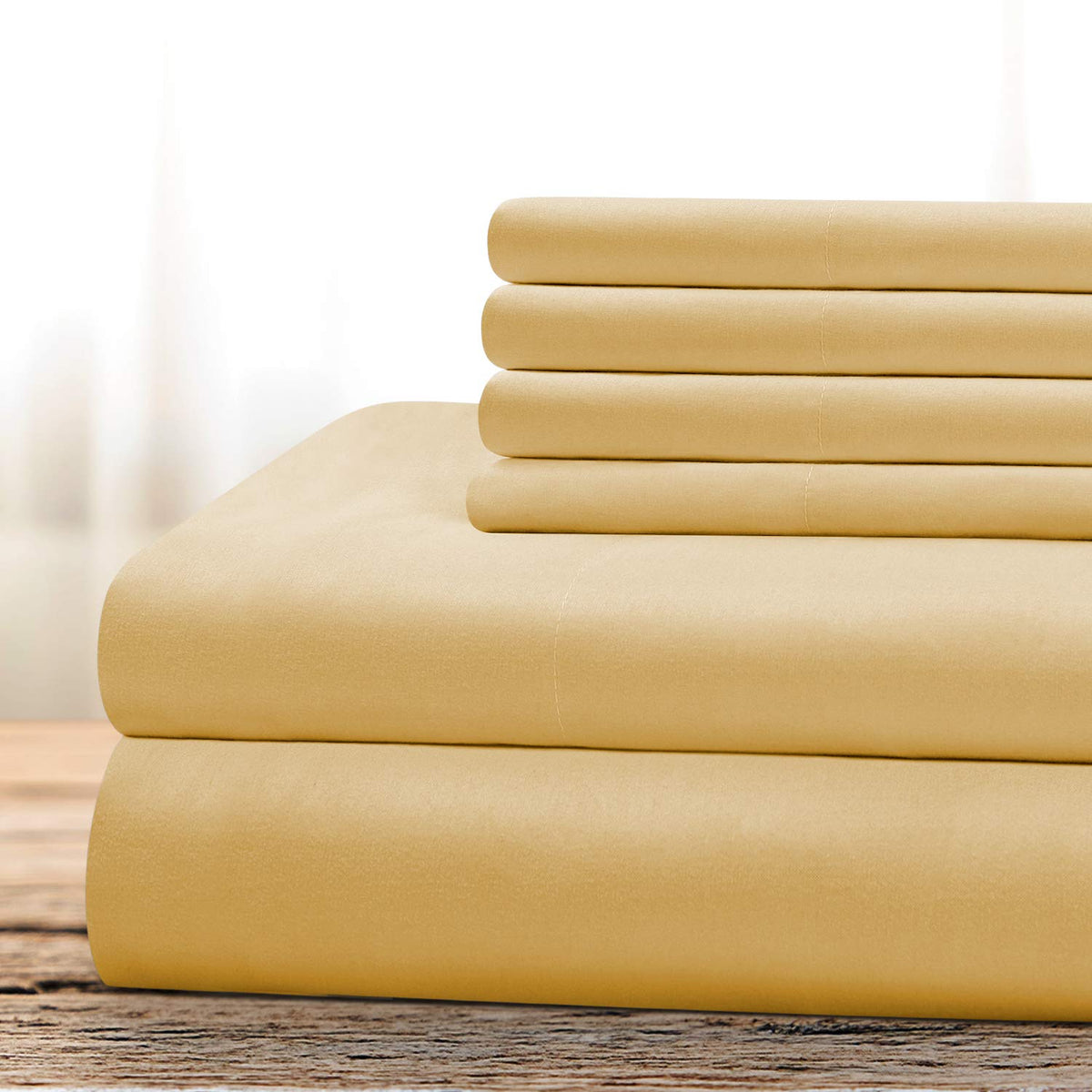 Bysure Hotel Luxury Bed Sheets Set 6 Piece(Full, Gold) - Super Soft 1800 Thread Count 100% Microfiber Sheets With Deep Pockets,