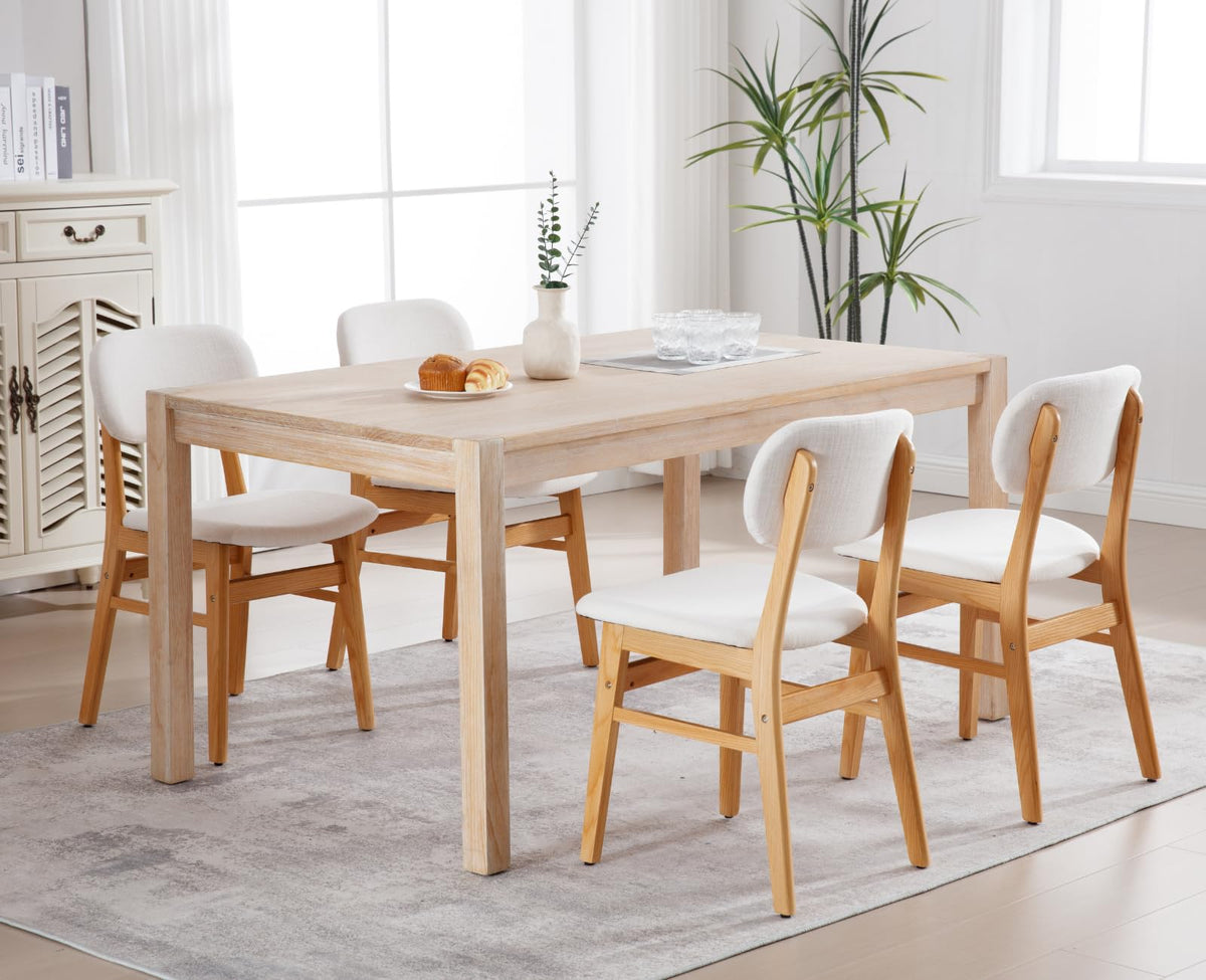 Shunzhi Wood Dining Chairs Set Of 4 Farmhouse Dining Room Chairs With Upholstered Back Linen Mid Century Modern Kitchen Chairs B