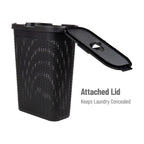 Mind Reader 40L Slim Laundry Hamper, Clothes Basket, Lid, Wicker Design, Plastic, 18''L X 10.4''W X 23.5''H, Set Of 2, Black