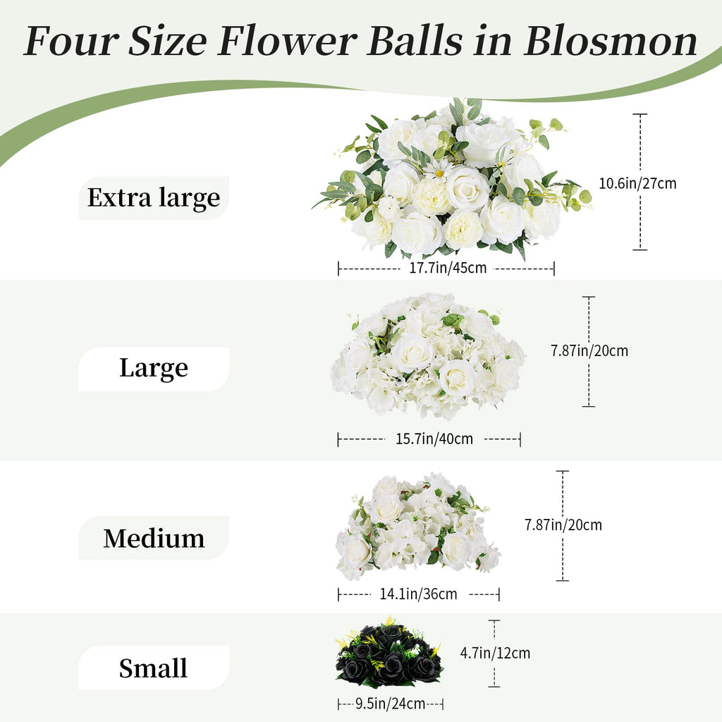 Blosmon Flower Balls Wedding Rose Centerpieces 10 Pcs Black Fake Flowers Kissing Balls Decor Artificial Floral Arrangements Flow
