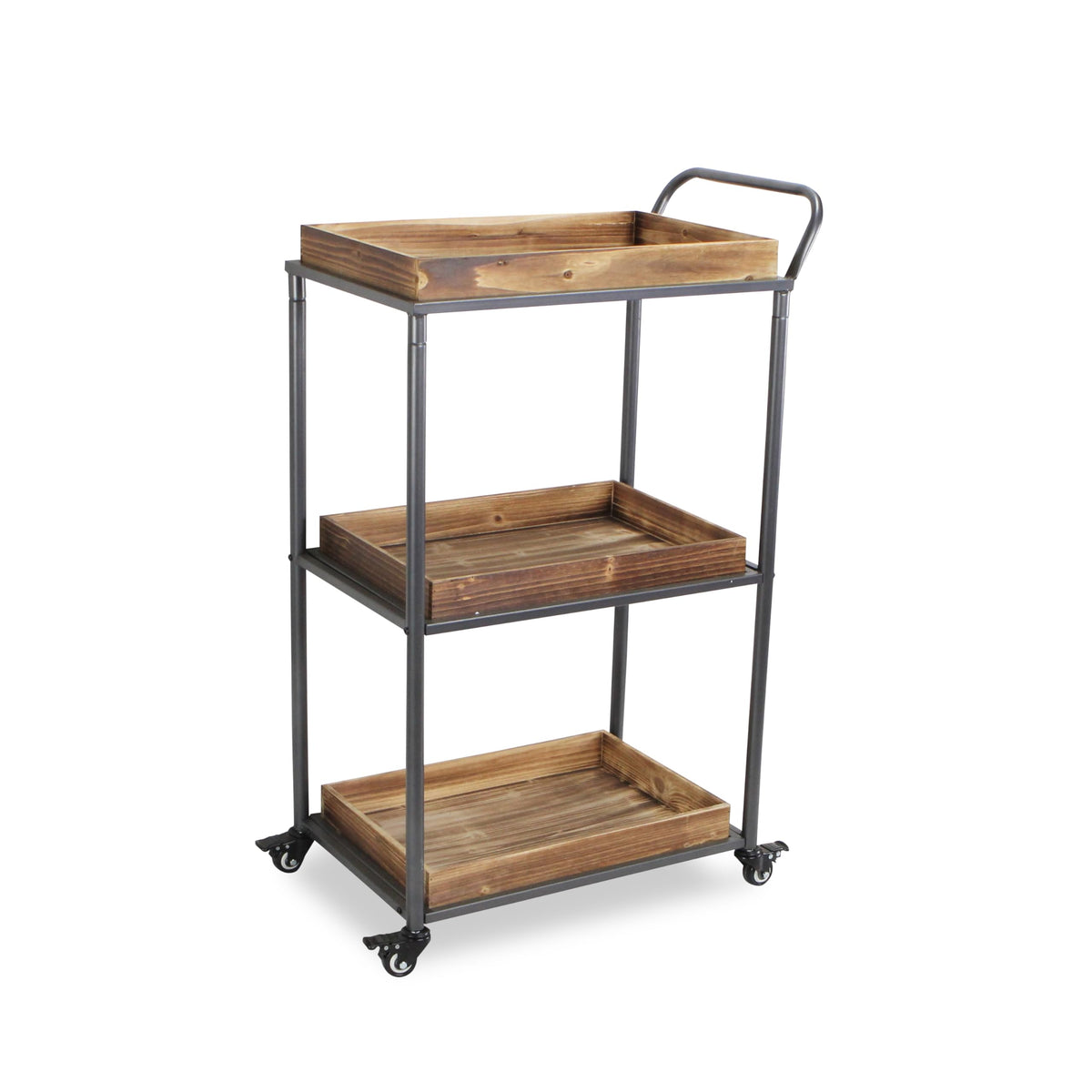 Elown 3 Tier Wheeled Wood Tray Cart