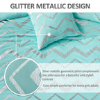 Menghomeus Aqua Comforter Set Twin Size Metallic Teal And Silver Bedding Set, 3 Piece Lightweight Microfiber Comforter For Teen