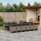 vidaXL Patio Dining Set - 13 Piece Gray Poly Rattan Furniture with Cushions - Outdoor Garden & Backyard - Folding Chairs - Space-Saving Storage - Tempered Glass Tabletop - Navy Blue Cushions