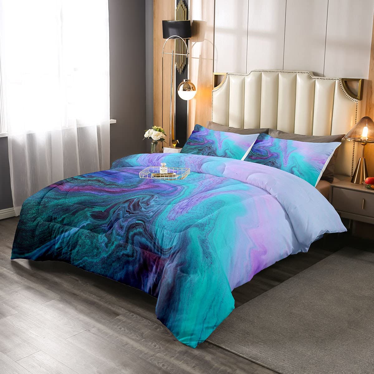 Feelyou Marble Printed Comforter For Girls Boys Teens Abstract Art Bedding Set Queen Women Men Decorative Modern Bright Comforte