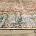 HomeRoots 510380 7 x 10 ft. Rust Blue Ivory & Gold Oriental Printed Stain Resistant Non Skid Rectangle Area Rug