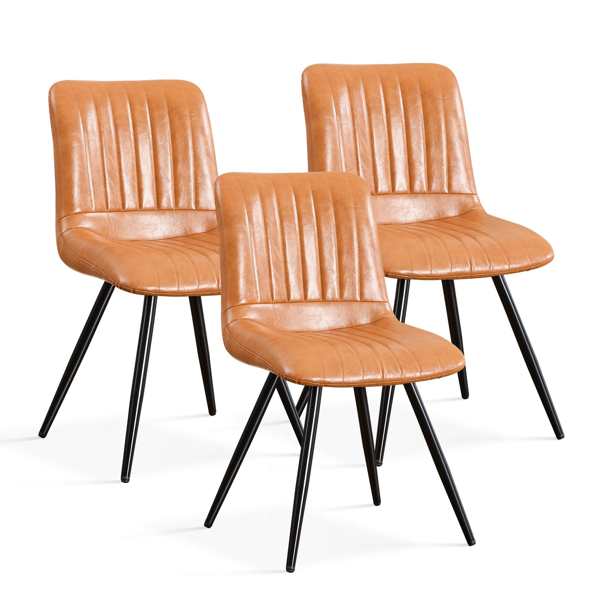 Choairy Dining Chairs Set Of 3, Modern Dining Chairs With Thick Cushions, Pu Leather Upholstered Kitchen Dining Room Chairs With