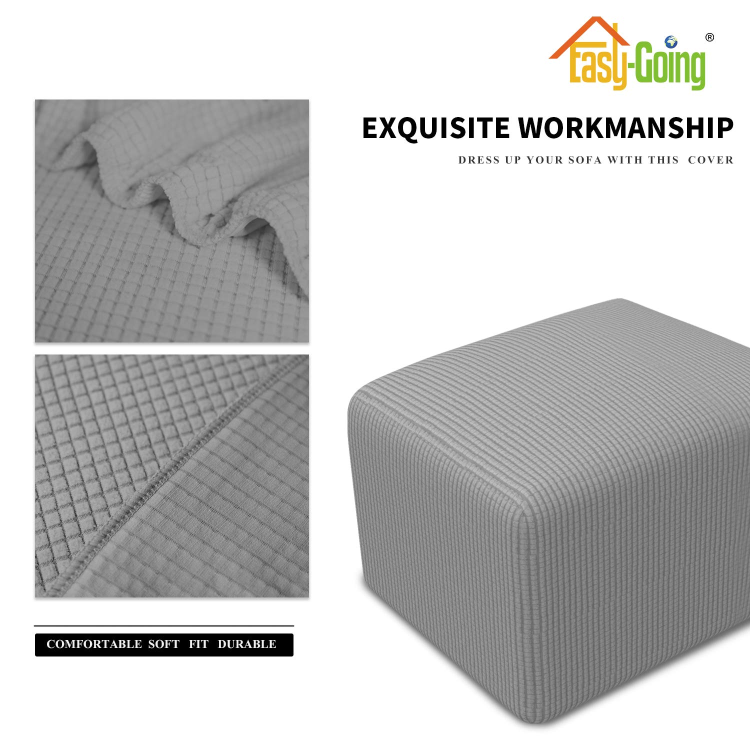 Easy-Going Stretch Ottoman Cover Folding Storage Stool Furniture Protector Soft Rectangle Slipcover With Elastic Bottom (X-Small,Light Gray)