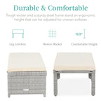 Best Choice Products Set Of 2 Wicker Ottomans, Multipurpose Outdoor Furniture For Patio, Backyard, Additional Seating, Footrest, Side Table W/Removable Cushions, Steel Frame - Gray/Cream