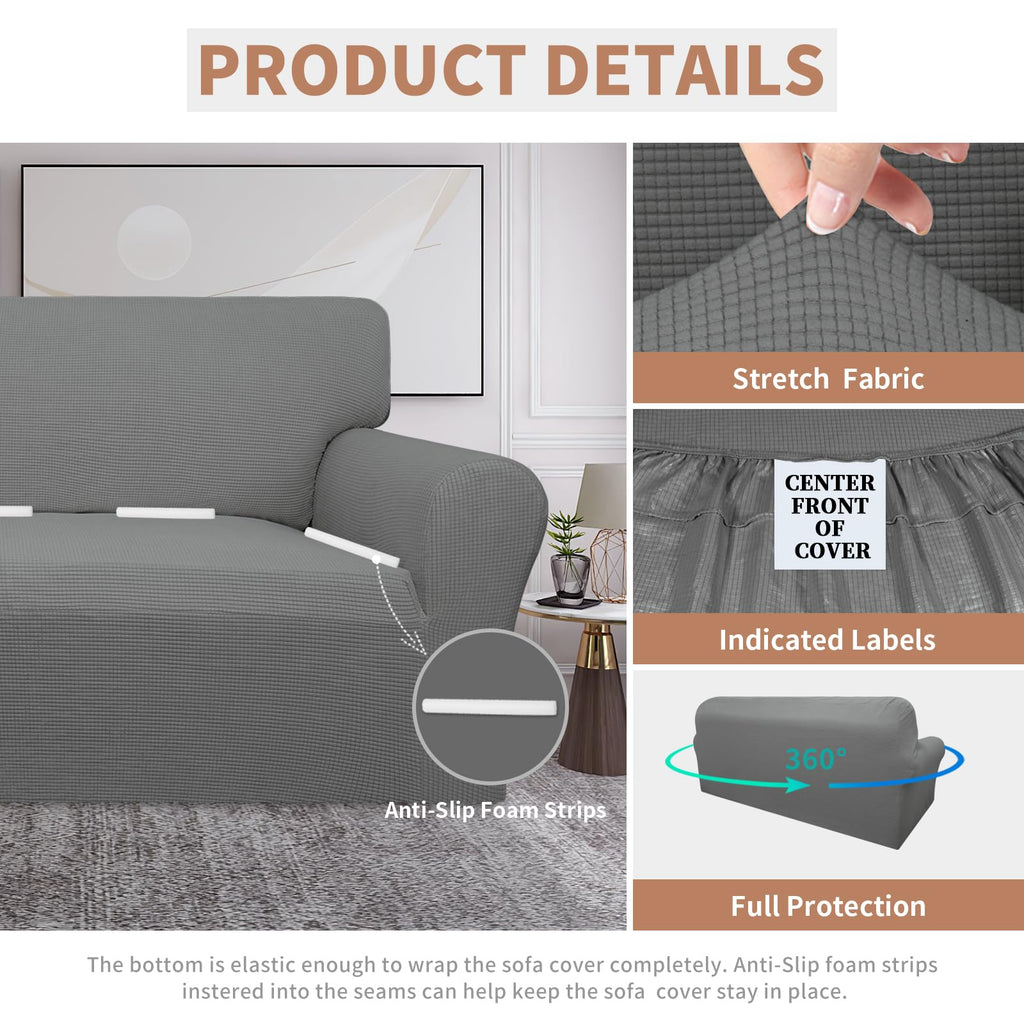 Easy-Going 100% Waterproof Couch Cover, Dual Waterproof Sofa Cover, Stretch Jacquard Sofa Slipcover, Leakproof Furniture Protector For Kids, Pets, Dog And Cat (Oversized Sofa, Grey)