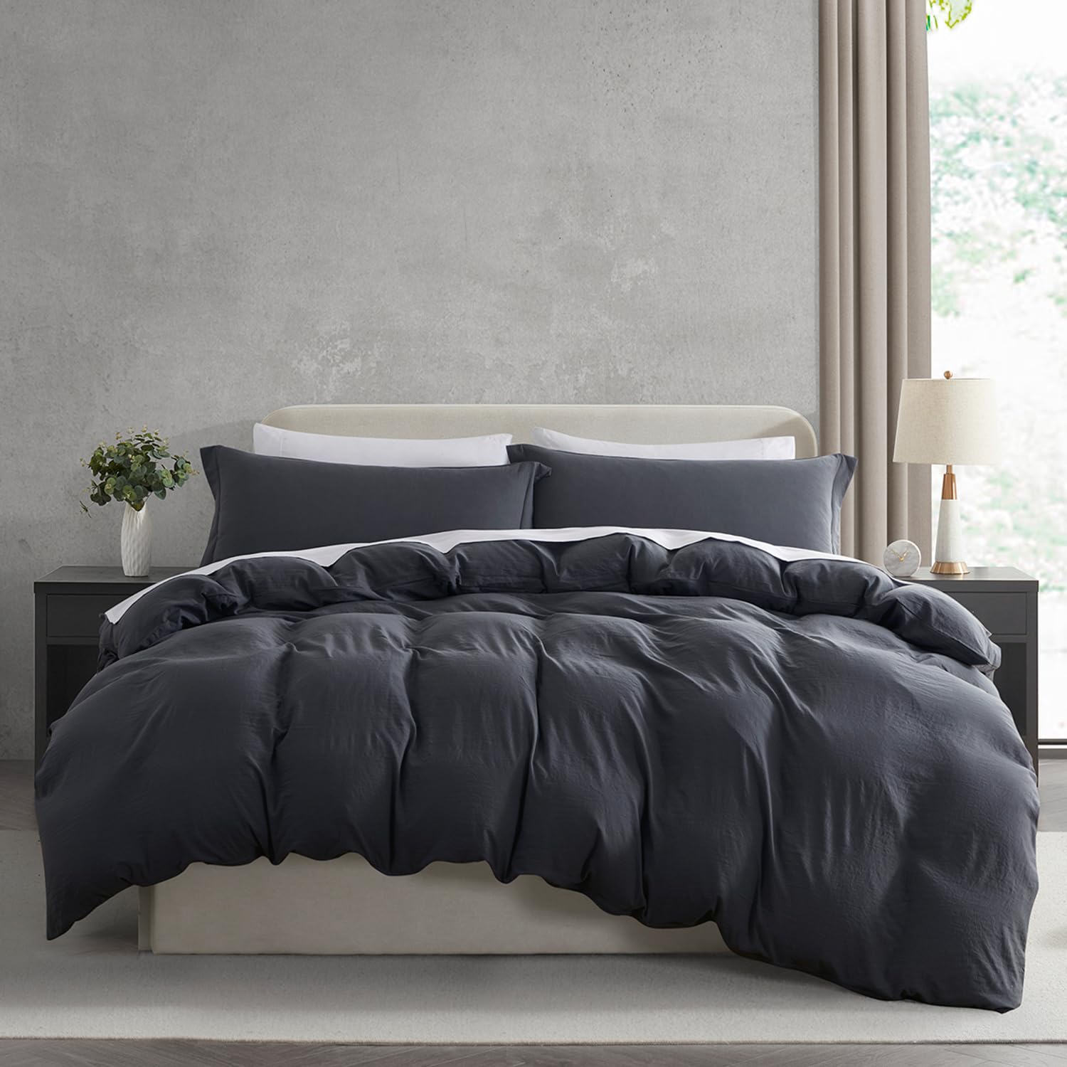Nestl Twin Duvet Cover Set - Soft Prewashed Dark Grey Duvet Cover Twin/Twin Xl, 2 Piece, With Zipper Closure, 1 Duvet Cover 68X9