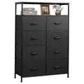 WLIVE Fabric Dresser for Bedroom with Open Shelves, Tall Black Dressers with 8 Drawers, Storage Tower with Fabric Bins, Chest of