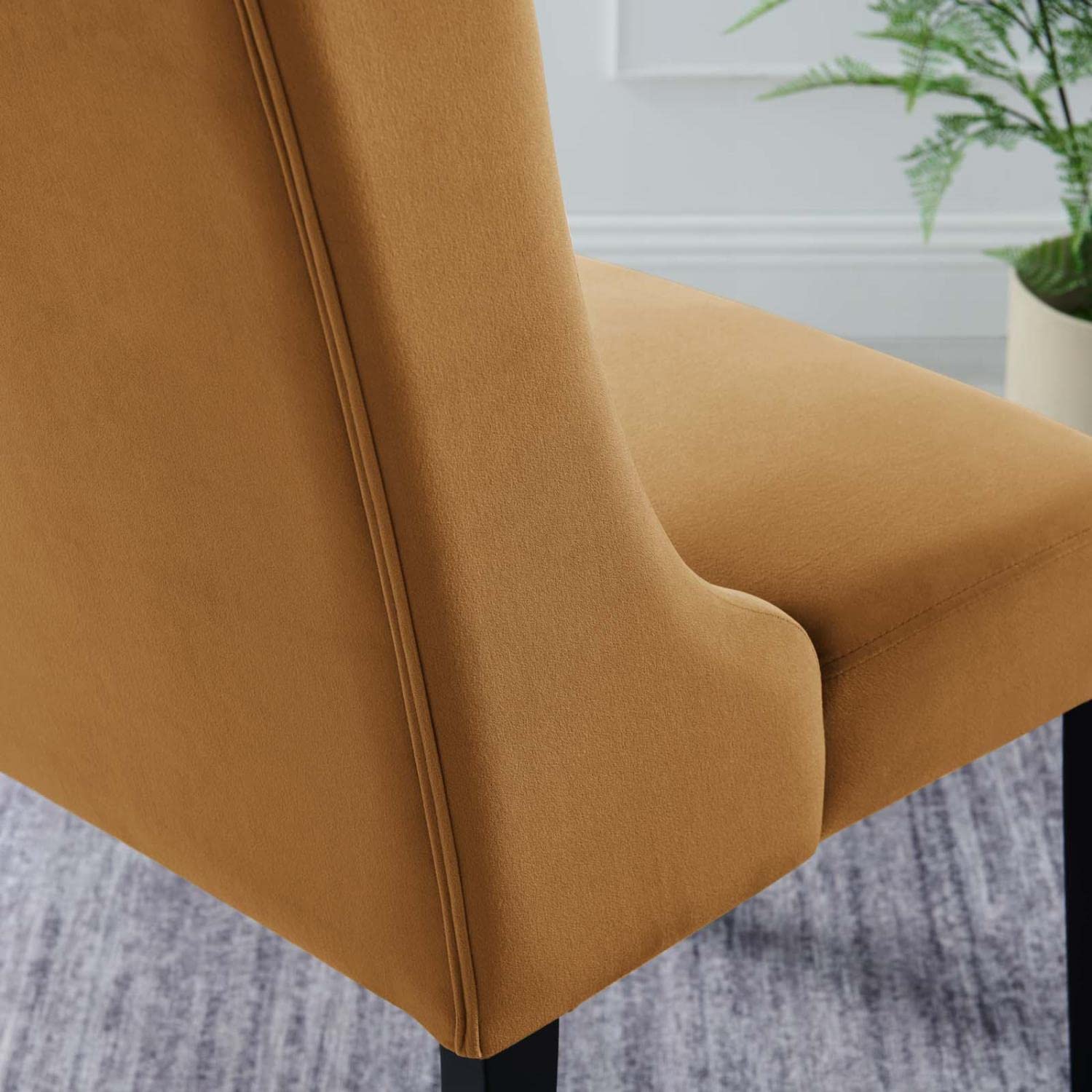 Modway Baronet 20&Quot; Tufted Velvet Dining Chairs In Cognac Brown/Black (Set Of 2)