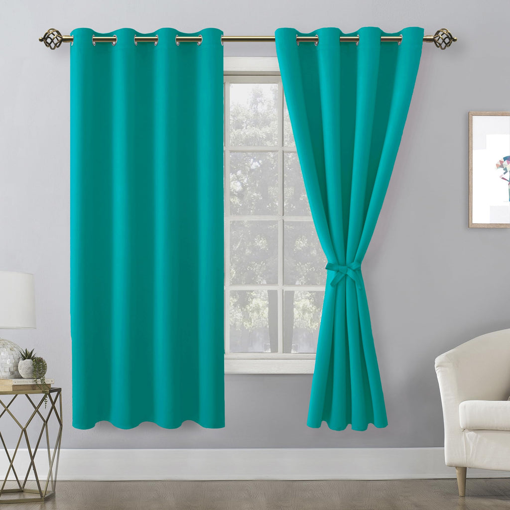 Hiasan Blackout Curtains For Bedroom, 52 X 63 Inches Length - Thermal Insulated & Energy Saving Window Curtains For Living Room, 2 Drape Panels Sewn With Tiebacks, Peacock Teal
