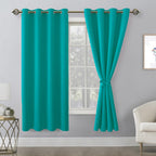 Hiasan Blackout Curtains For Bedroom, 52 X 63 Inches Length - Thermal Insulated & Energy Saving Window Curtains For Living Room, 2 Drape Panels Sewn With Tiebacks, Peacock Teal