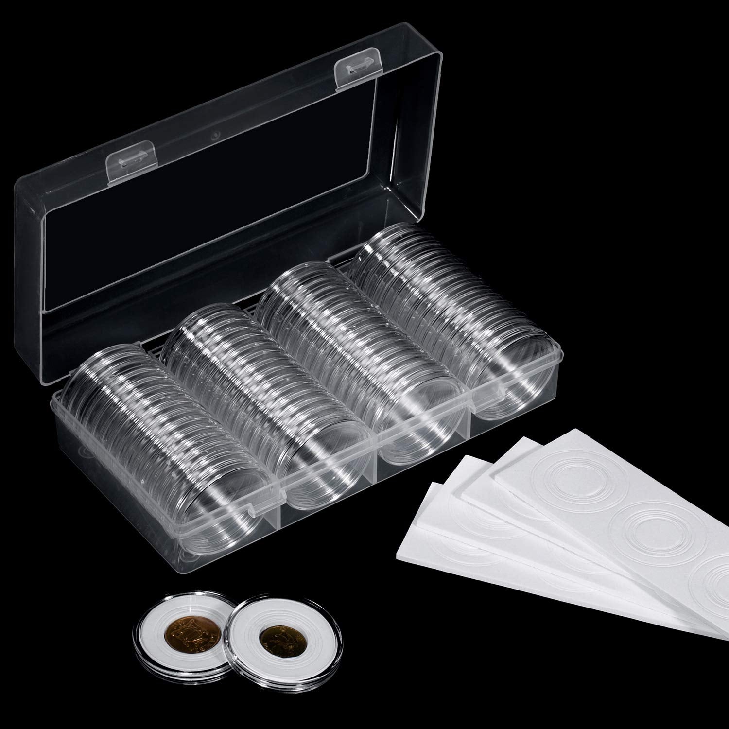 41Mm Coin Capsules, With Foam Gasket And Plastic Storage Box, For Coin Collection