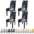 Jqinhome Pattern Chair Covers For Dining Room Set Of 4, High Stretch Removable Washable Parsons Chair Slipcover For Home Party Hotel Wedding Ceremony (Plume Black,4Pcs)