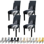 Jqinhome Pattern Chair Covers For Dining Room Set Of 4, High Stretch Removable Washable Parsons Chair Slipcover For Home Party Hotel Wedding Ceremony (Plume Black,4Pcs)