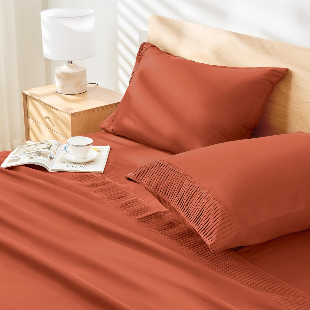 Andency Orange Sheets Queen Set 4 Pieces, Super Soft Sheets For Queen Size Bed, Microfiber Queen Sheet Set, Deep Pocket Up To 16', Hotel Luxury Breathable & Cooling Bedding Sheets & Pillowcases