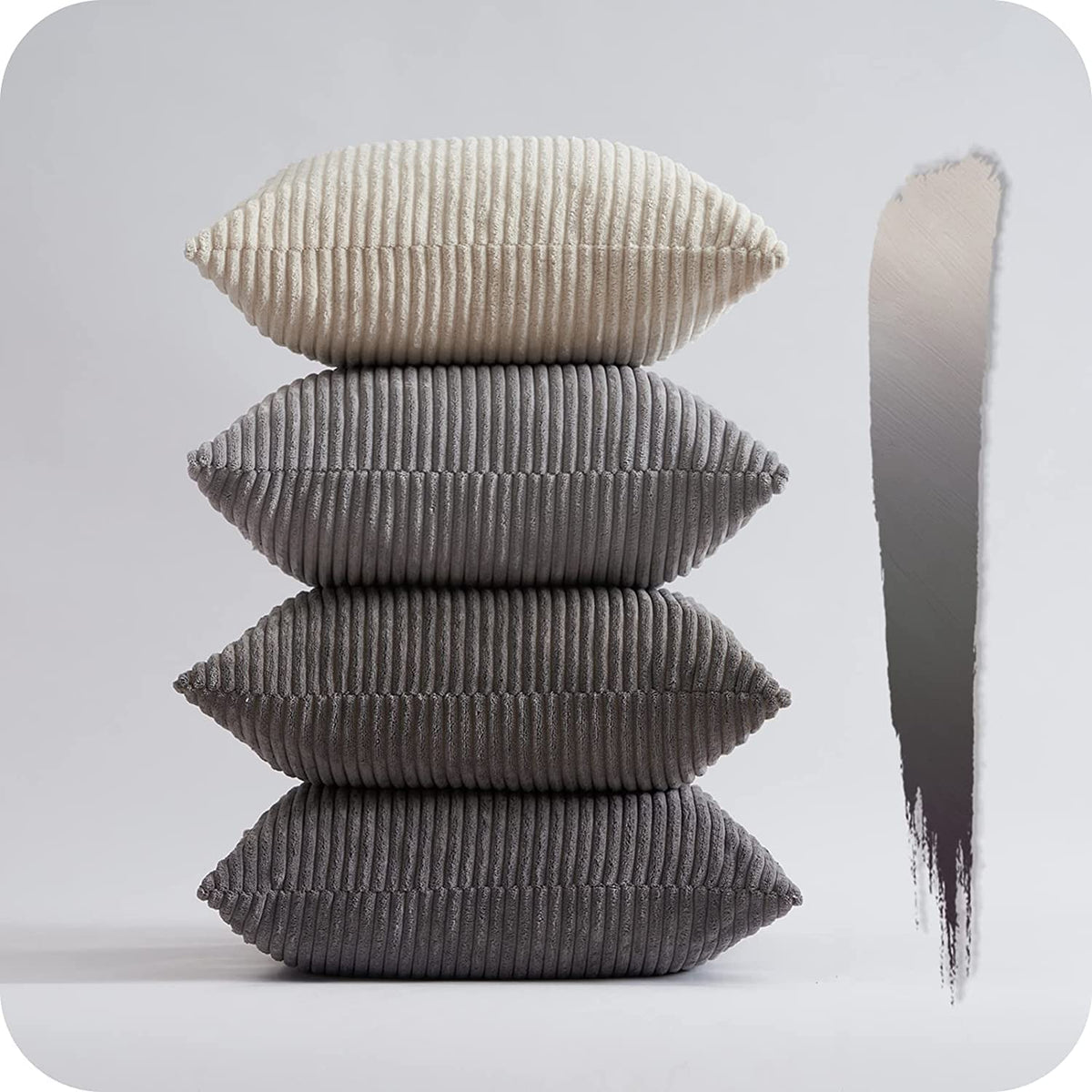 Topfinel Neutral Grey Decorative Throw Pillow Covers 18X18 Inch Set Of 4,Modern Farmhouse Striped Corduroy Cushion Cases,Square