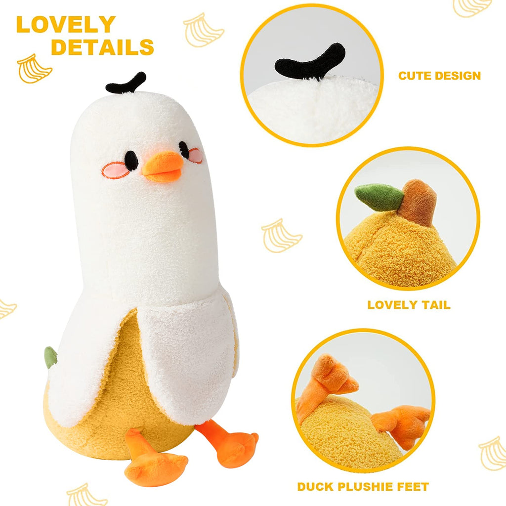 Peach Cat Banana Duck Plush Pillow Duck Stuffed Animal Cute Banana Plushie For Girls And Boys White 19.7'