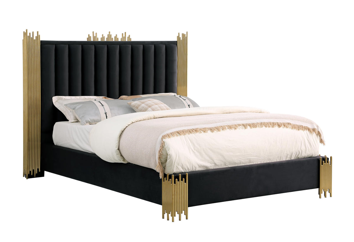 Best Quality Furniture B04-Qb Platform, Queen (U.S. Standard), Black/Gold