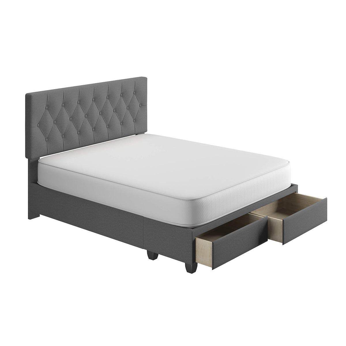 Boyd Sleep Salerno Upholstered Platform Bed Frame Mattress Foundation With Headboard, Dual Front Storage Drawers, And Strong Wood Slat Supports: Button Tufted Linen, Dark Grey, Queen