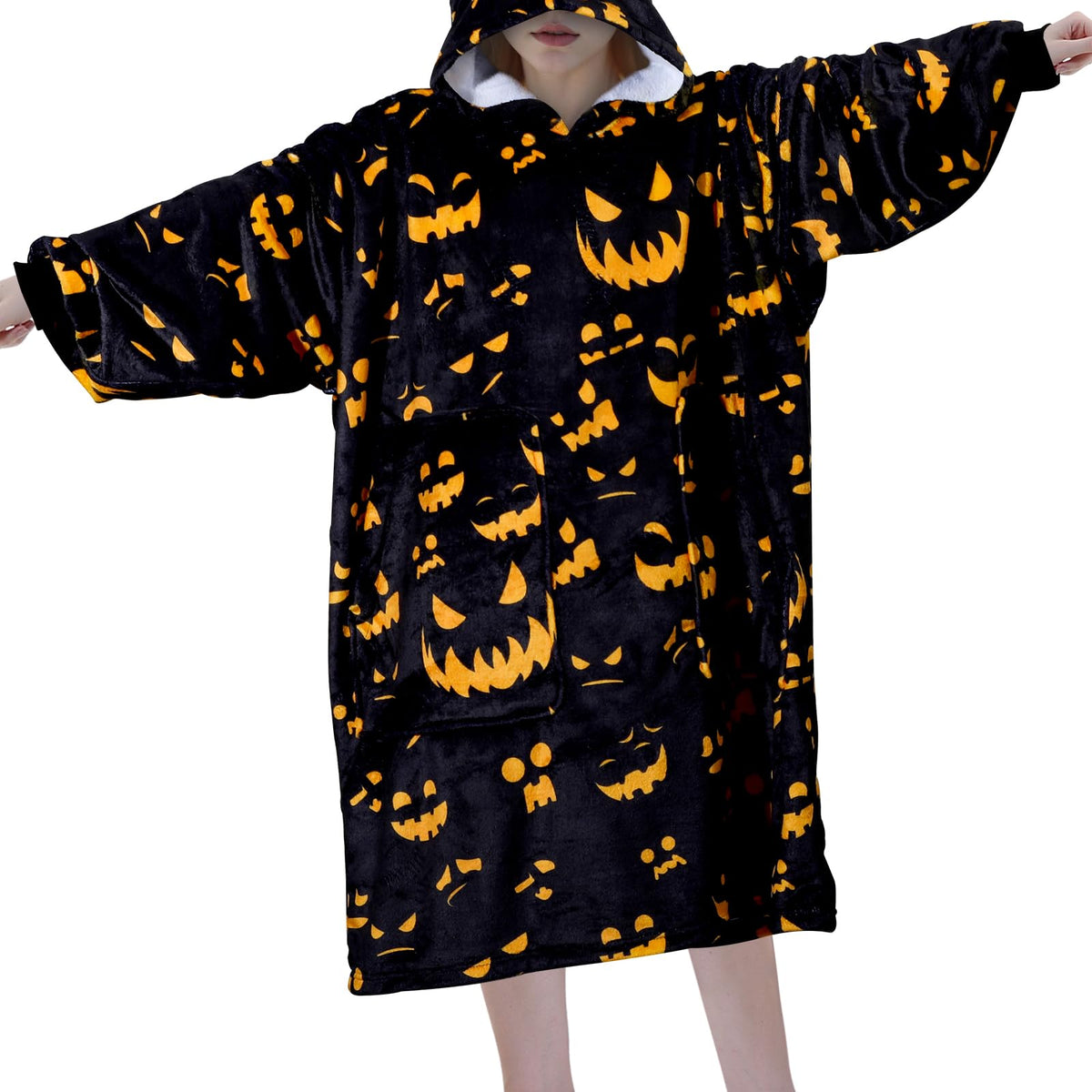 Easy-Going Halloween Oversized Wearable Blankets Hoodie, Super Soft And Warm Extra Long Flannel Hoodie Blanket Sweatshirt Sweate