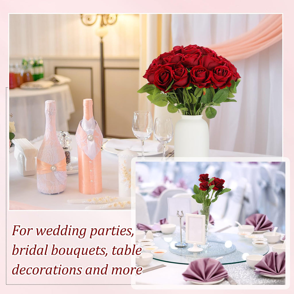 50 Pcs Artificial Rose Flower Realistic Silk Roses With Stem Bouquet Of Flowers Plastic Flowers Real Looking Fake Roses For Home