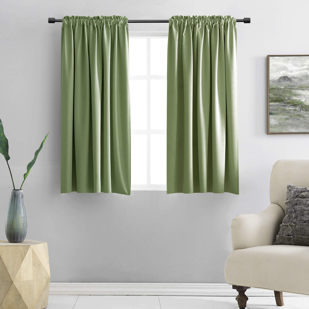 Donren 48 Inch Length Sage Blackout Curtains For Bedroom - Small Window Treatment Rod Pocket Curtain Drapes (Set Of 2 Panels,52 W X 48 L)