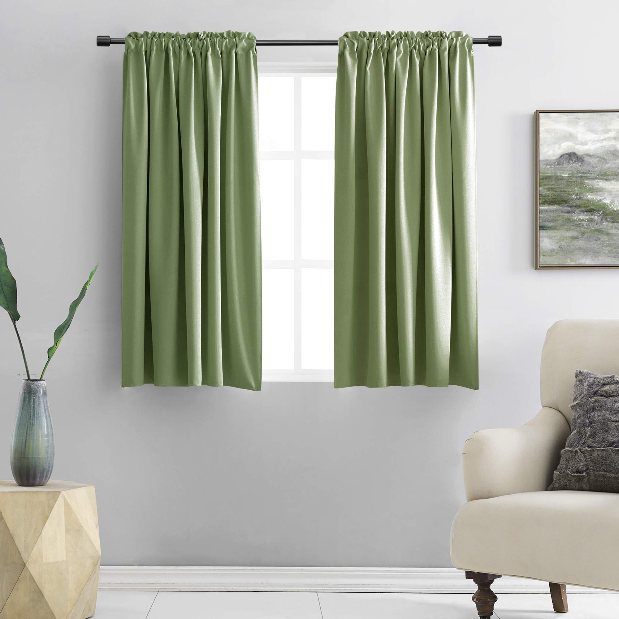 Donren 48 Inch Length Sage Blackout Curtains For Bedroom - Small Window Treatment Rod Pocket Curtain Drapes (Set Of 2 Panels,52 W X 48 L)