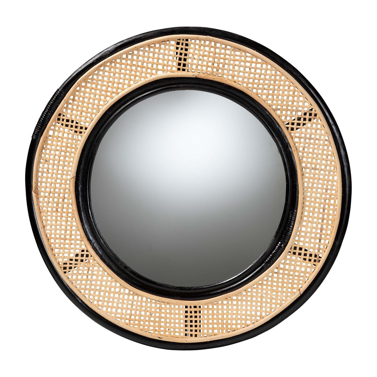 Bali & Pari Tacita Rattan Accent Wall Mirror In Black And Natural Brown