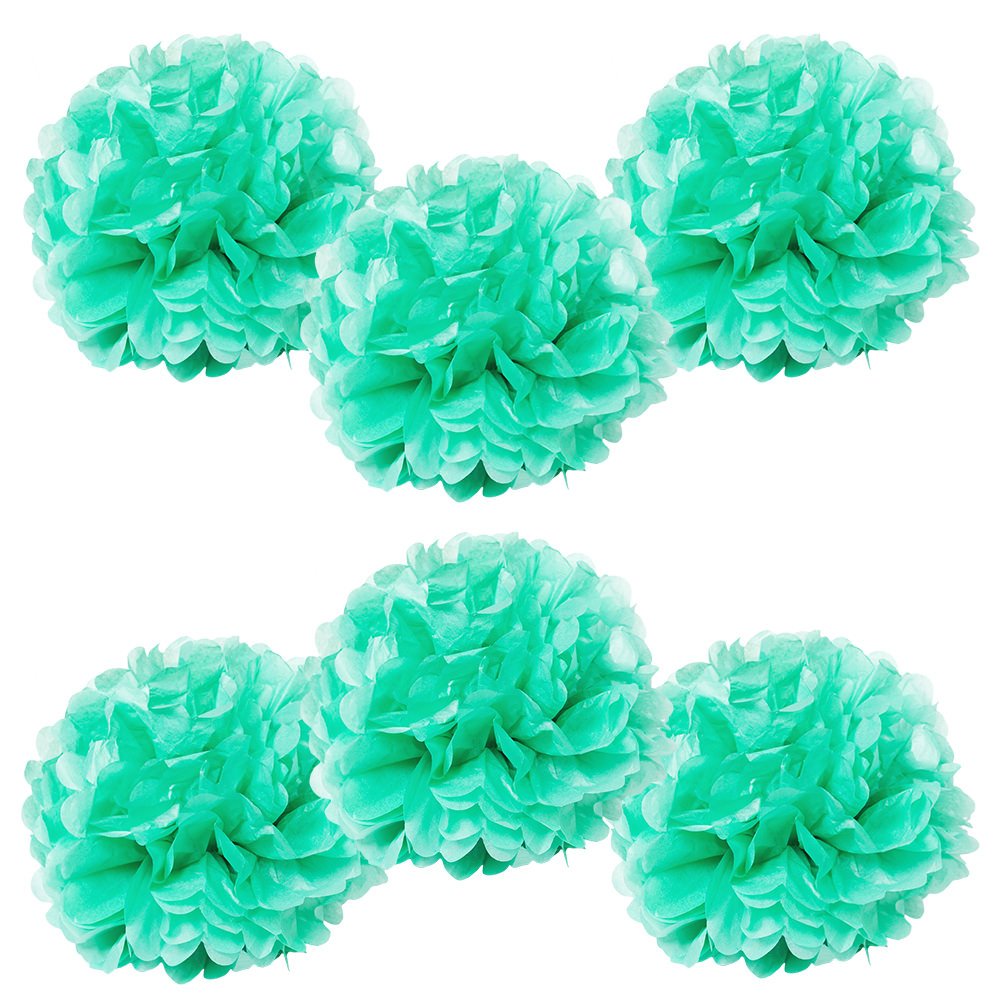 WYZworks Set of 6 - Caribbean Green 8 - (6 Pack) Tissue Pom Poms Flower Party Decorations for Weddings, Halloween, Birthday, Bri