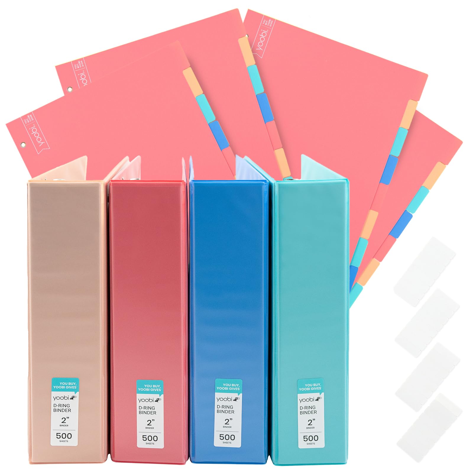 Yoobi 2 Inch Binder & 8-Tab Divider Set - 4 Three-Ring Binders With 2 Pockets + 4 Eight-Tab Binder Organizers With Blank Sticky