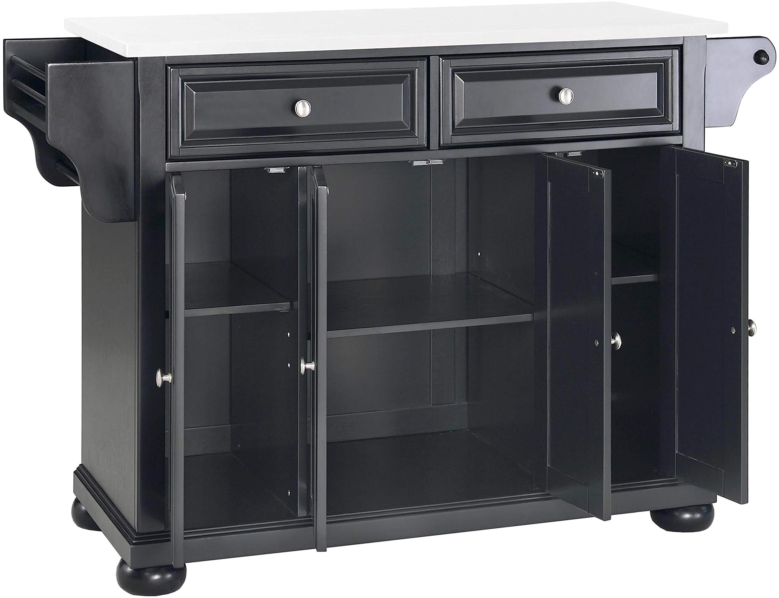 Crosley Furniture Alexandria Stone Top Rolling Kitchen Island Storage Cart, Microwave Stand, Spice Rack, Black
