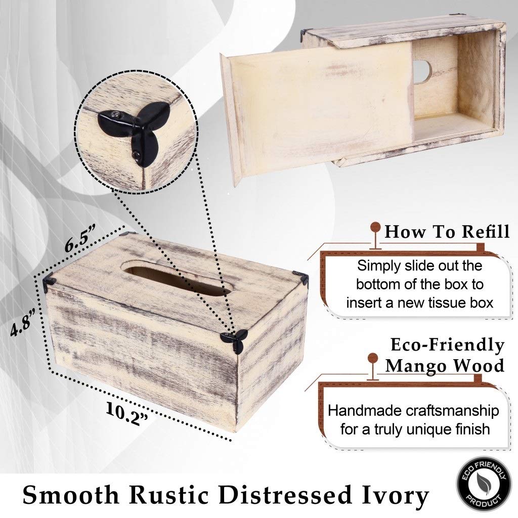 HomeRoots Rectangular Light Brown Mango Wood Tissue Holder