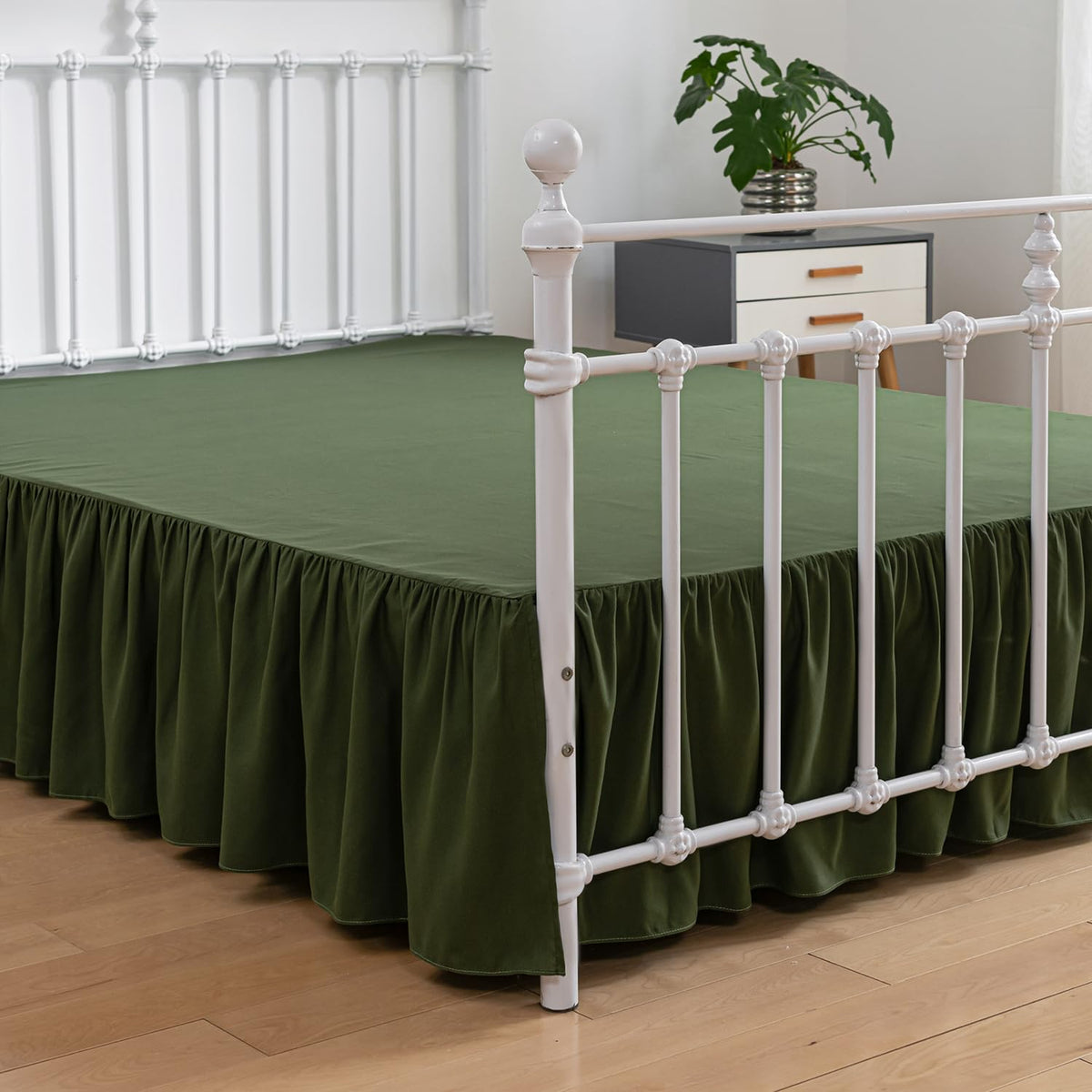 Xuan Dian Bed Skirt Twin Size Ruffled Bed Skirt With Split Corners, 16 Inch Drop Dust Ruffle Bed Skirt With Platform, Green, Twi