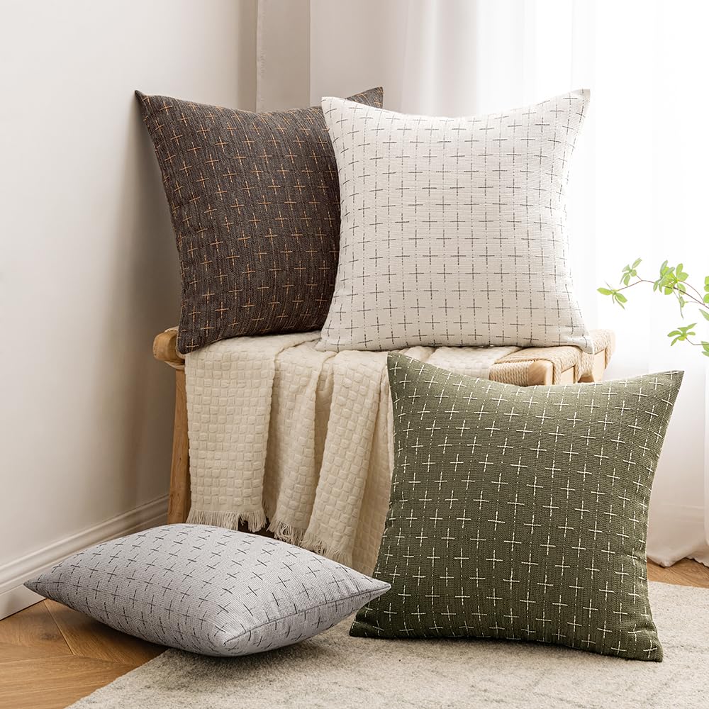 Miulee Pack Of 2 Decorative Burlap Linen Throw Pillow Covers Modern Farmhouse Pillowcase Rustic Woven Textured Cushion Cover For Sofa Couch Bed 24X24 Inch Pure White