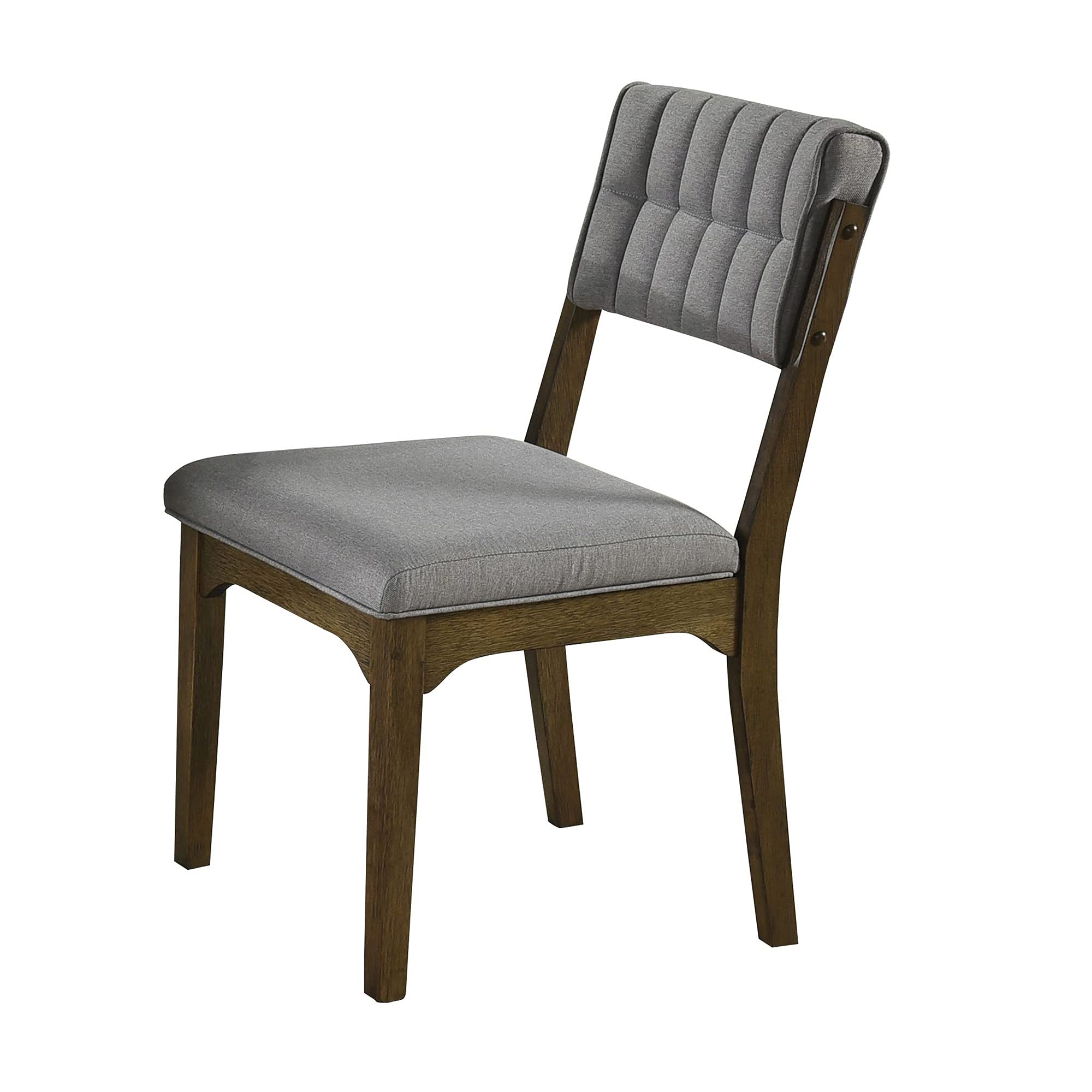 Benjara Side Chair with Tufted Back and Welt Trimming, Set of 2, Gray and Brown