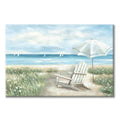 UTOP-art Beach Picture Canvas Wall Art: Hand-painted Heavy Textured on Chairs under Umbrella Painting Print Artwork for Living R