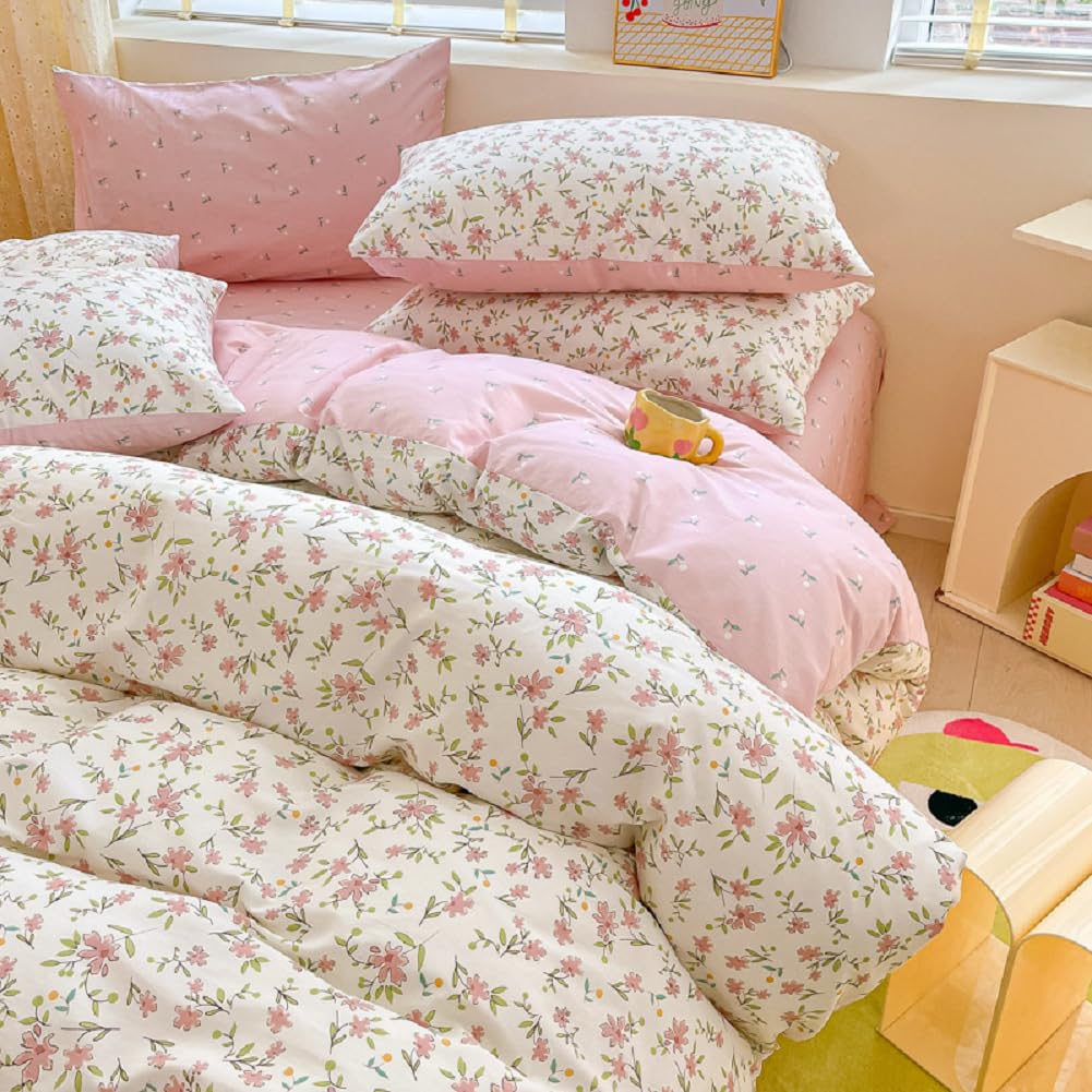 Pink Floral Duvet Cover Twin Garden Style White Duvet Cover Cotton Girls Pink Flower Comforter Cover Vintage Floral Botanical Du