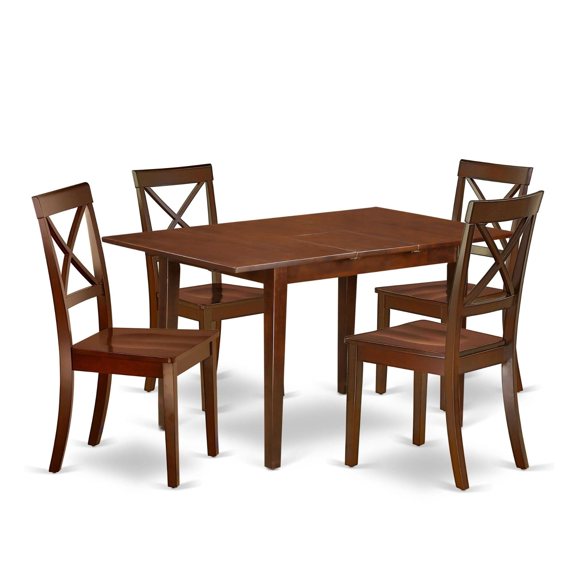 East West Furniture Nobo5-Mah-W 5 Piece Dining Table Set For 4 Includes A Rectangle Kitchen Table With Butterfly Leaf And 4 Dinette Chairs, 32X54 Inch, Mahogany