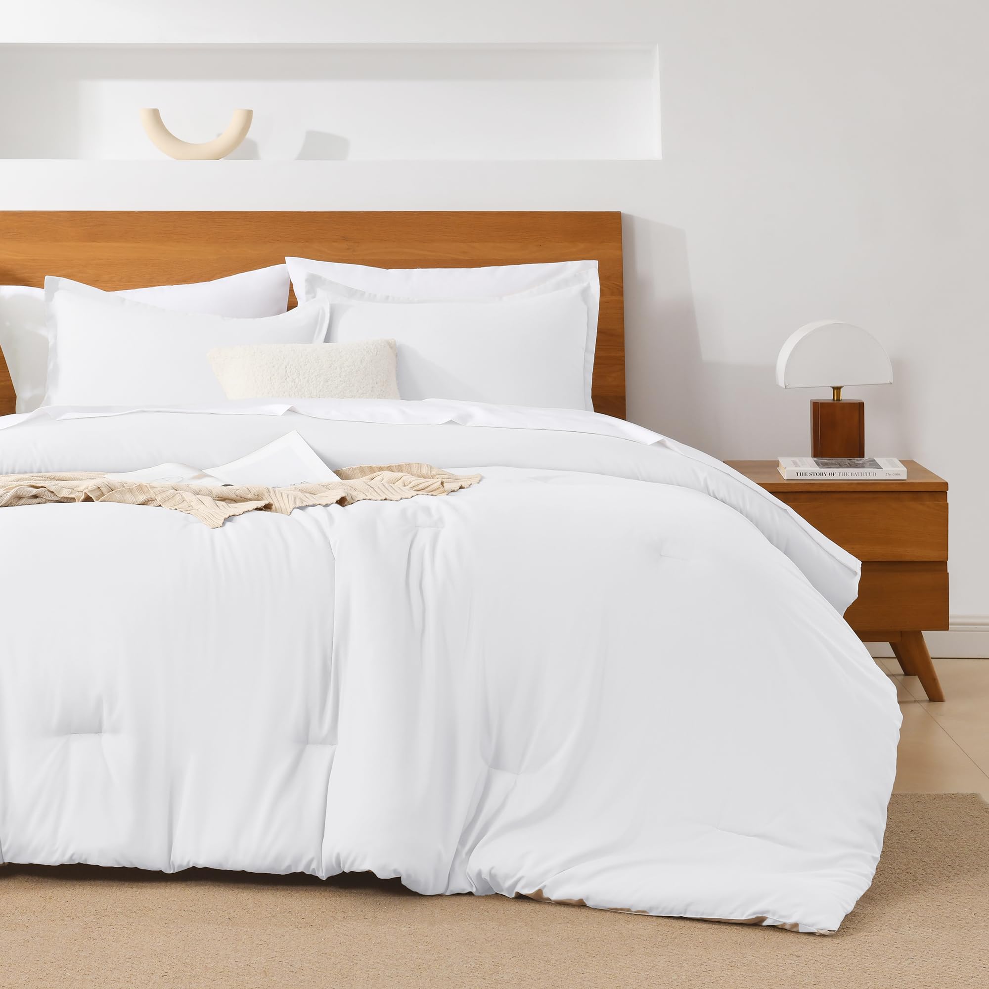 Andency White California King Comforter Set - 7 Pieces Bed In A Bag Cal King Bedding Comforter Sets, Summer Solid Soft Lightweight Comforter With Fitted Sheets, Flat Sheets, Pillowcases & Shams