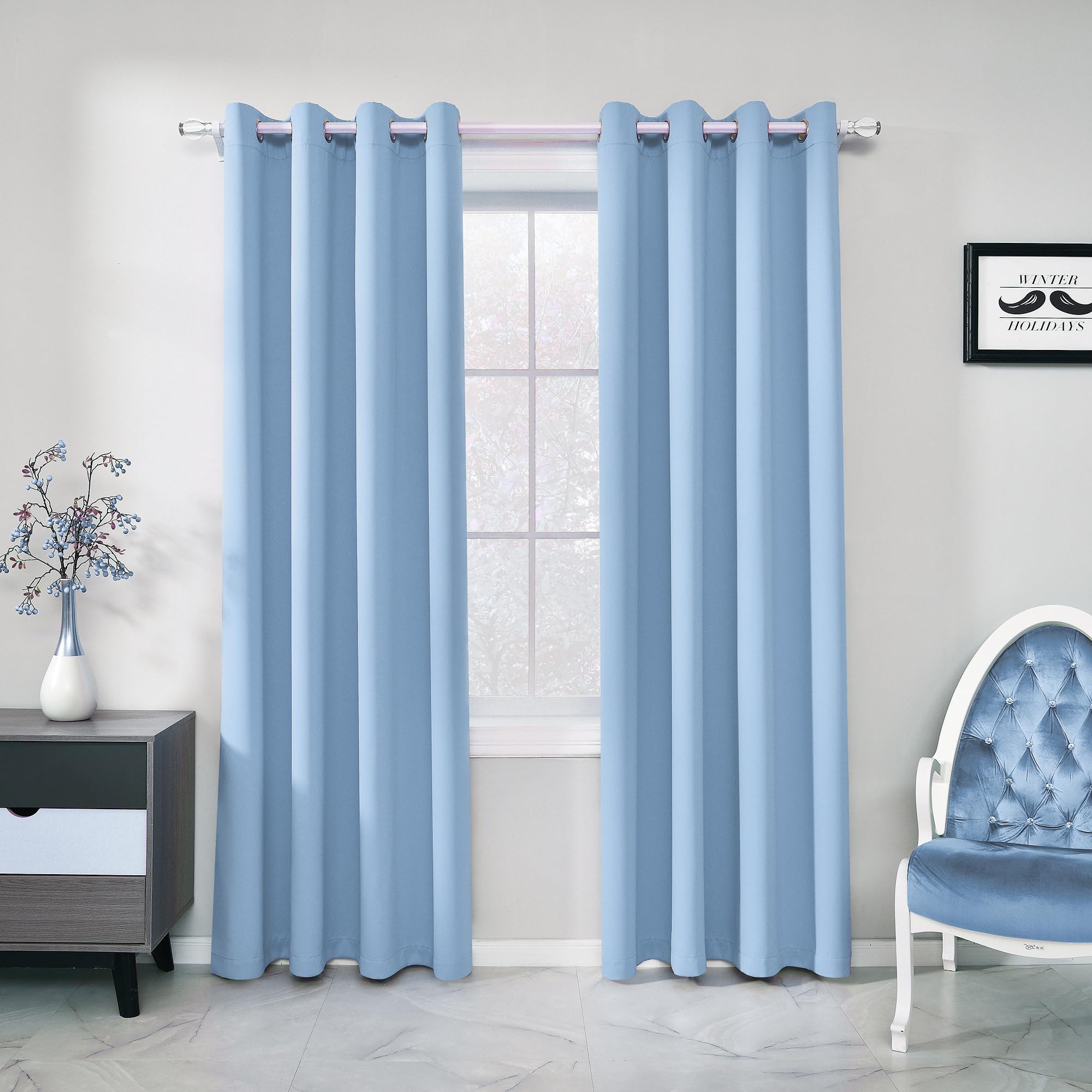 Light Blue Blackout Curtains Insulated Thermal For Kitchen Light Blocking Curtains 84 Inch Length 2 Panels Drapes Top Grommet Da