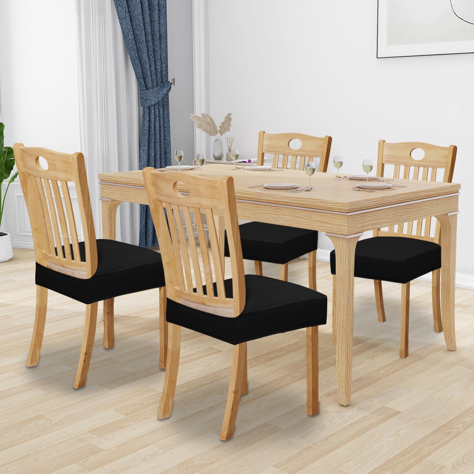 Easy-Going 100% Waterproof Seat Covers For Dining Room Chairs Set Of 4, Stretch Chair Seat Slipcovers Protector Removable And Washable Kitchen Dining Chair Covers, Navy