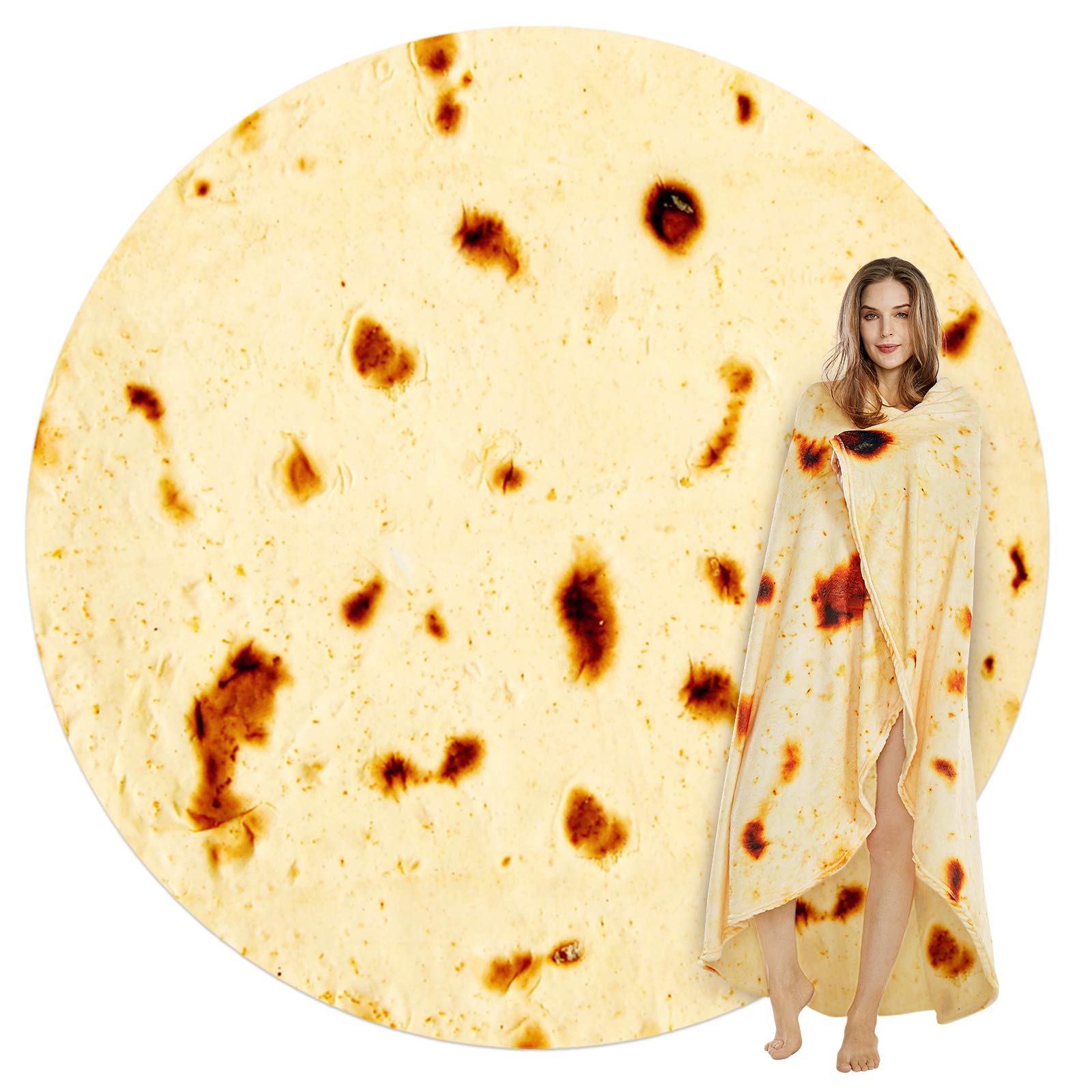 Searoomy Burritos Tortilla Throw Blanket, Tortilla Wrap Blanket, Novelty Funny Tortilla Round Blanket Giant Tortilla Round Soft