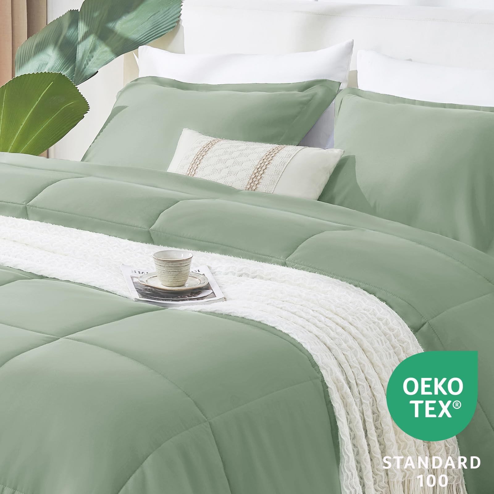 Cozylux Queen Size Comforter Sets - Sage Green Comforter Queen Size, 3 Pieces Box Stitched Soft Lightweight Bed Set, All Season Bedding Sets With 1 Down Alternative Comforter And 2 Pillow Shams