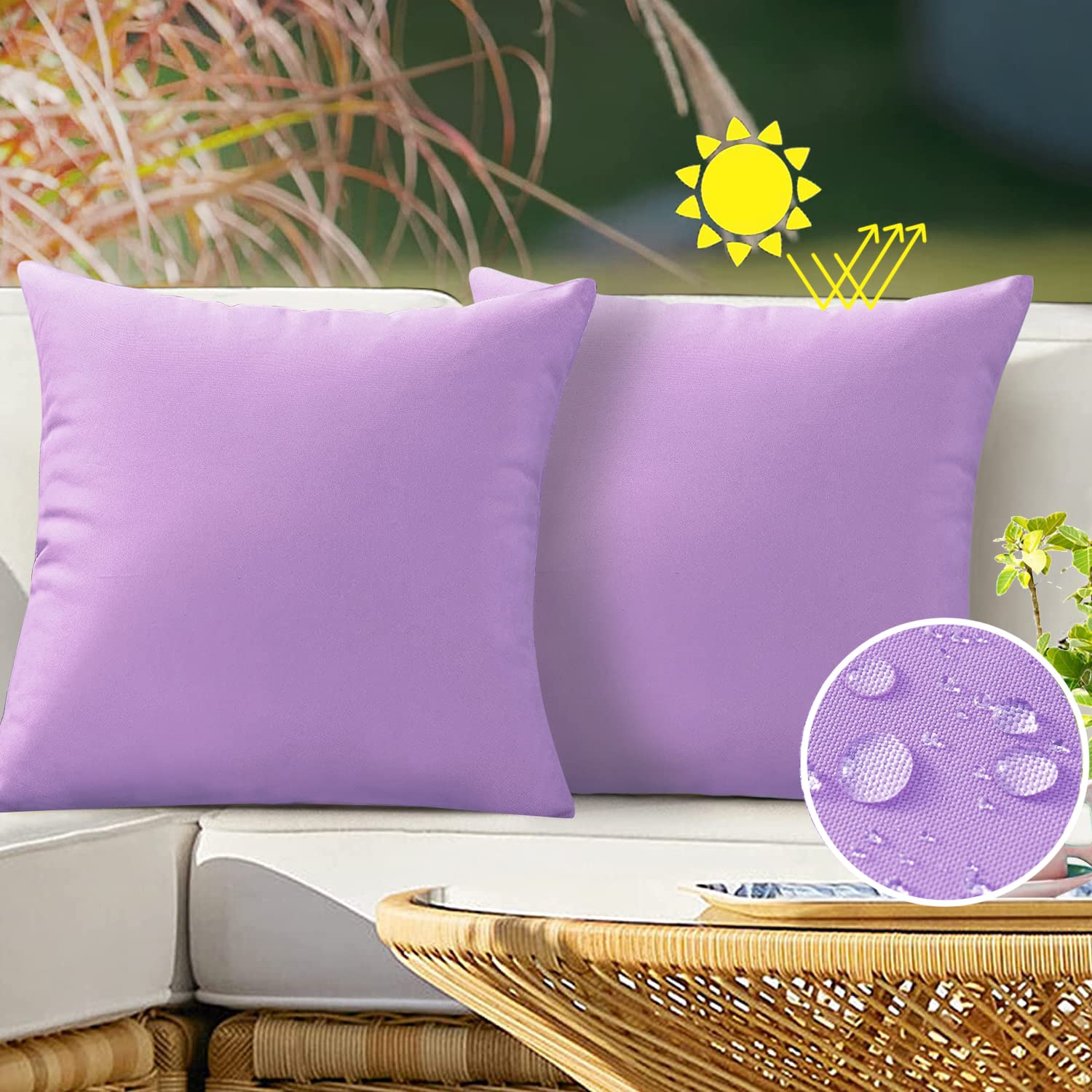Vakado Outdoor Waterproof Throw Pillow Covers 18X18 Set Of 2 Decorative Purple Patio Furniture Cushion Cases Outside Decor For C