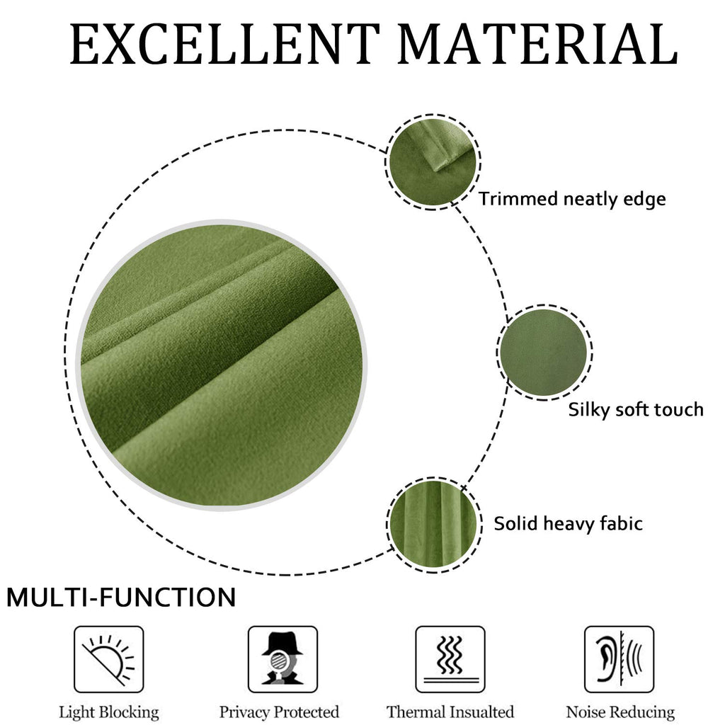 Smiletime Green 84 In Long Velvet Curtains With Grommet, Thermal Insulated Super Soft Privacy Noise Reducing Light Blocking Velv