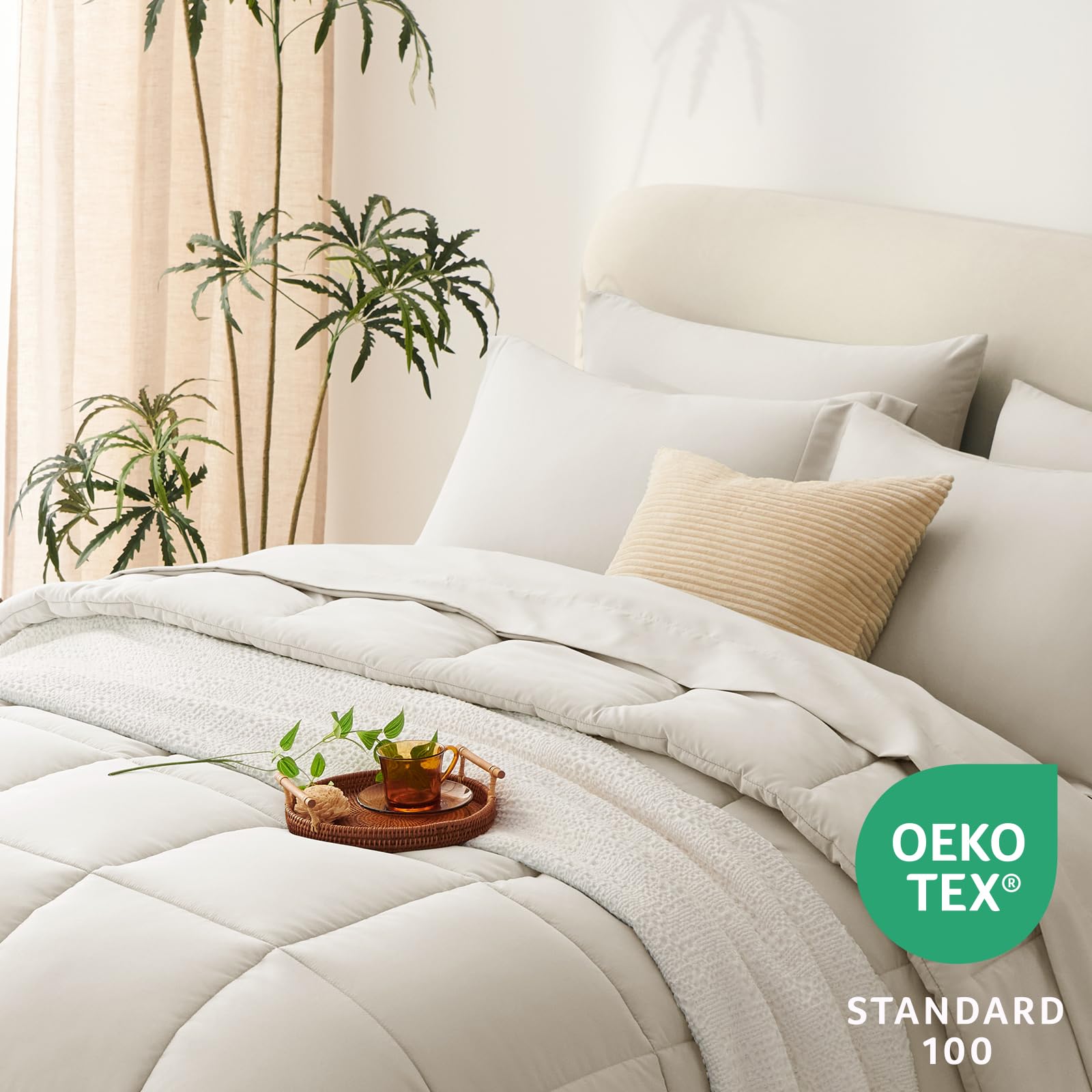 Cozylux Beige Comforter Set Queen 7 Pieces Beige Queen Comforter Set Cream Off White Bedding Sets For All Season With Comforter, Flat Sheets, Fitted Sheet, Pillowcases & Shams