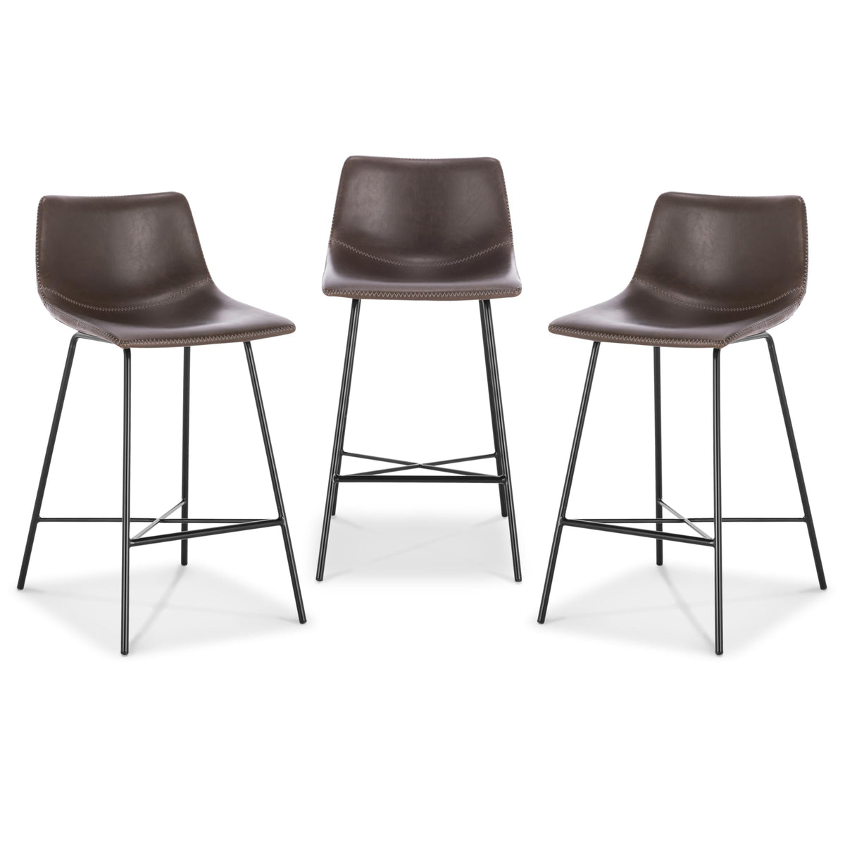 Poly And Bark Counter Stool 24 Inches - Counter Height Bar Stools Set Of 3 - Sturdy Kitchen Stools With Backs - Comfortable Bar Chair - Modern Countertop-High Chairs, Kitchen Island Barstools – Brown